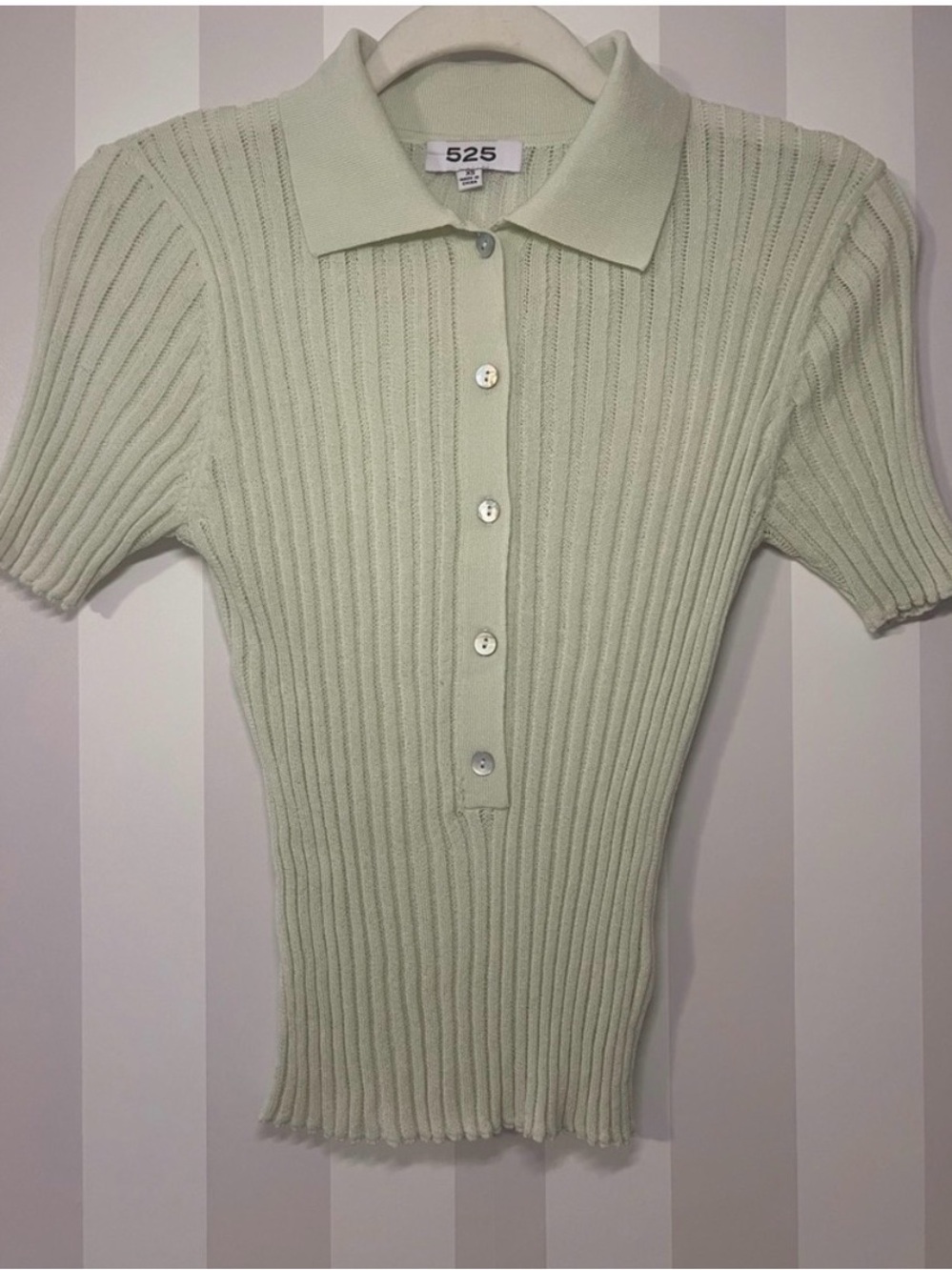 525 America Light Green Knit Polo MAYA: JOHNNY COLLAR RIBBED TOP